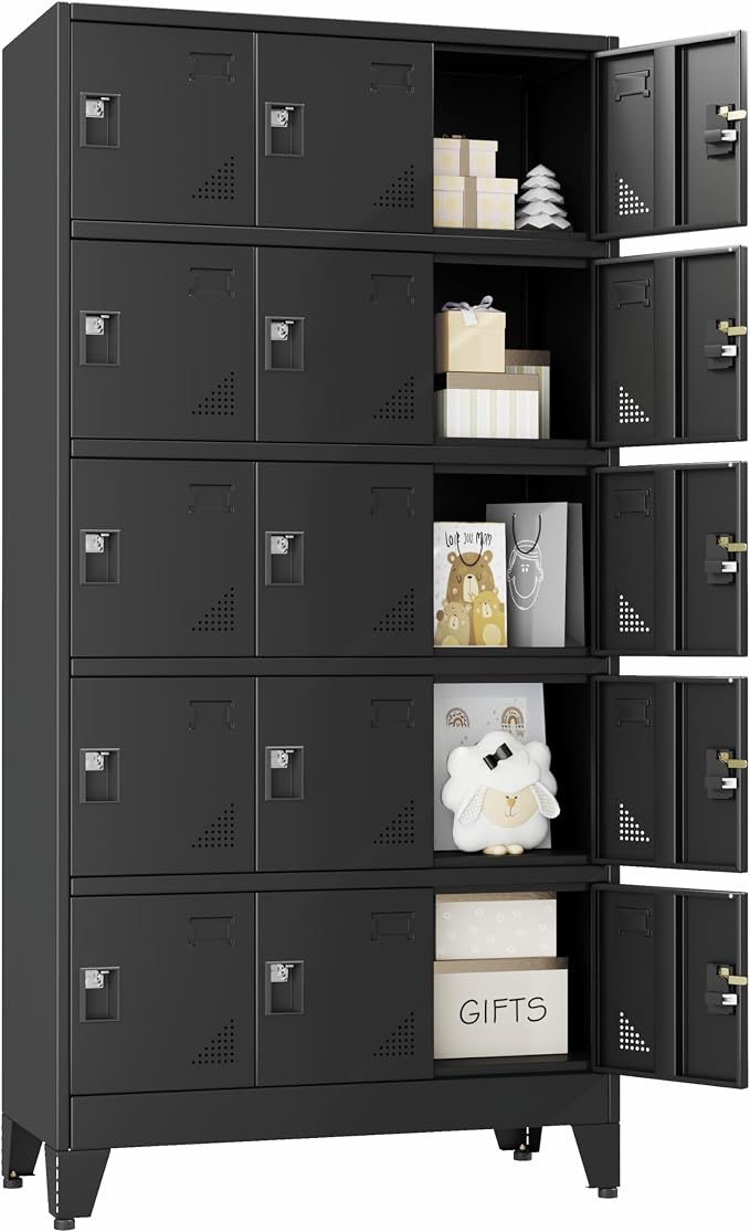 PAOFIN Metal Storage Lockers for Employees with Lock,Metal Storage Locker with 15 Doors for School Garage Office Gym Bedroom,Assembly Required,15 Door Black