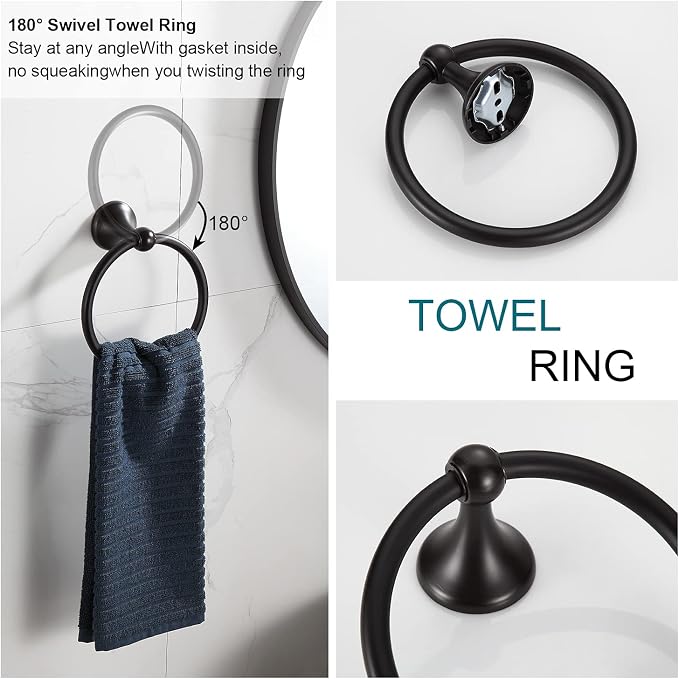BGL Bathroom Hardware Set, Oil-Rubbed Bronze Adjustable Expandable Towel Bar 4-Piece ORB Bathroom Accessory Set Wall Mounted Robe Hook Toilet Paper Holder Towel Ring Towel Bar