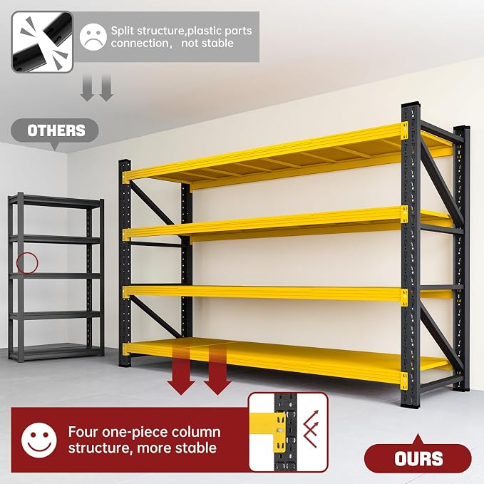 RAVIGIN 5000LBS Storage Shelves,60" W Garage Shelving Heavy Duty Metal Adjustable Garage Shelves, Shelving Units Industrial Shelving for Warehouse,60" W x 24" D x 70" H,Yellow