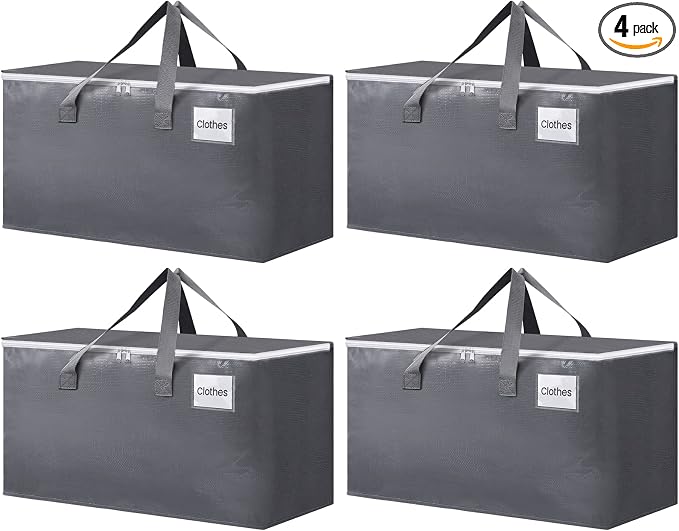 BlissTotes Large Moving Bags, Storage Bags, 76L-4 Pack | Moving Bags with Zipper, Handles Moving Supplies with lids, Heavy Duty Totes for Storage Bags, Space Saving, Moving Totes