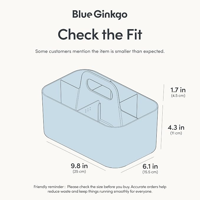 BLUE GINKGO Stackable Organizer Caddy, Rectangle, Blue, Made in Korea | Portable. Adjustable. Home, Office & School Storage.