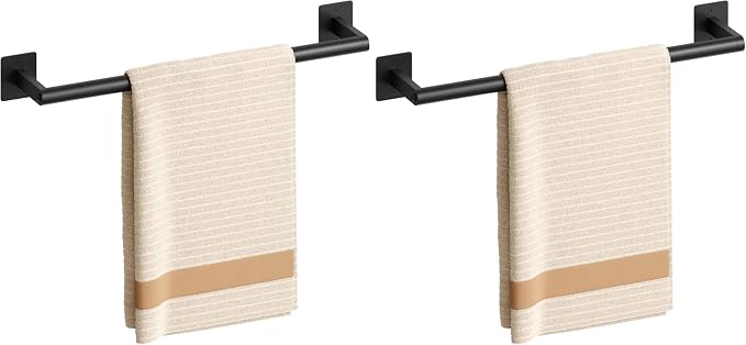 Matte Black Towel Bar, 18 Inch Towel Racks for Bathroom Wall Mounted, Heavy Duty Stainless Steel Towel Holder, Easy Installation (Total Length 20 Inch) (Pack of 2)