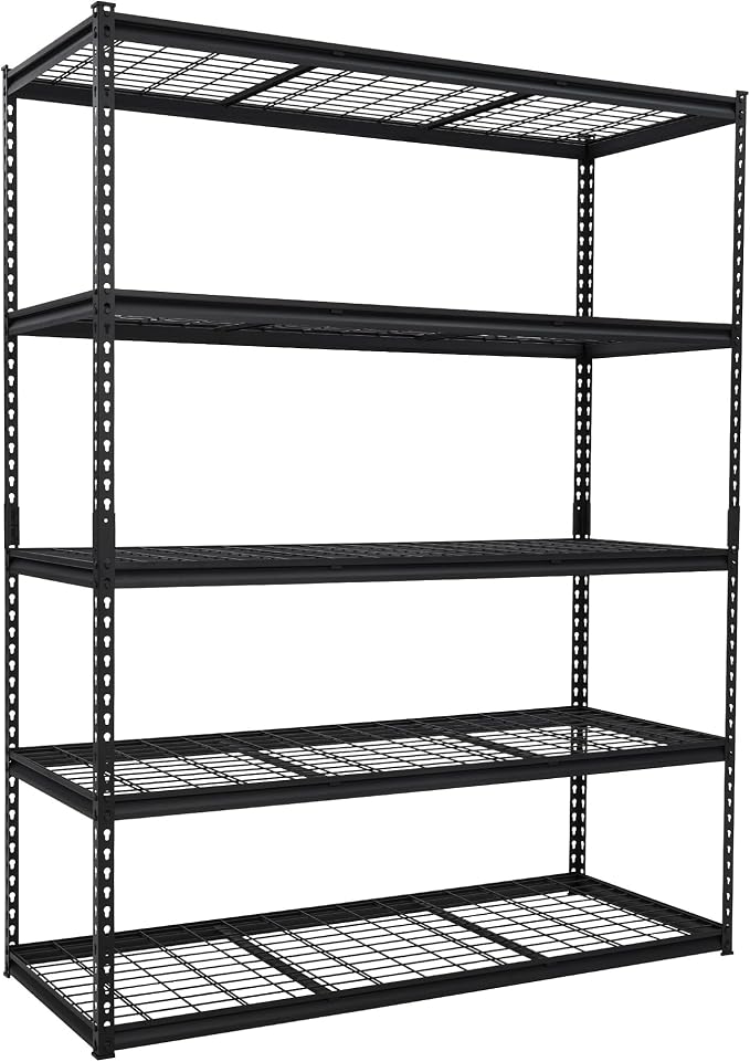 Garage Storage Shelves 5 Tiers, Heavy Duty Storage Shelving Racks with 2500 LBS Capacity, 60 in L x 24 in W x 78 in H Metal Adjustable Utility Shelving Unit for Garage Organization, Basement, Workshop