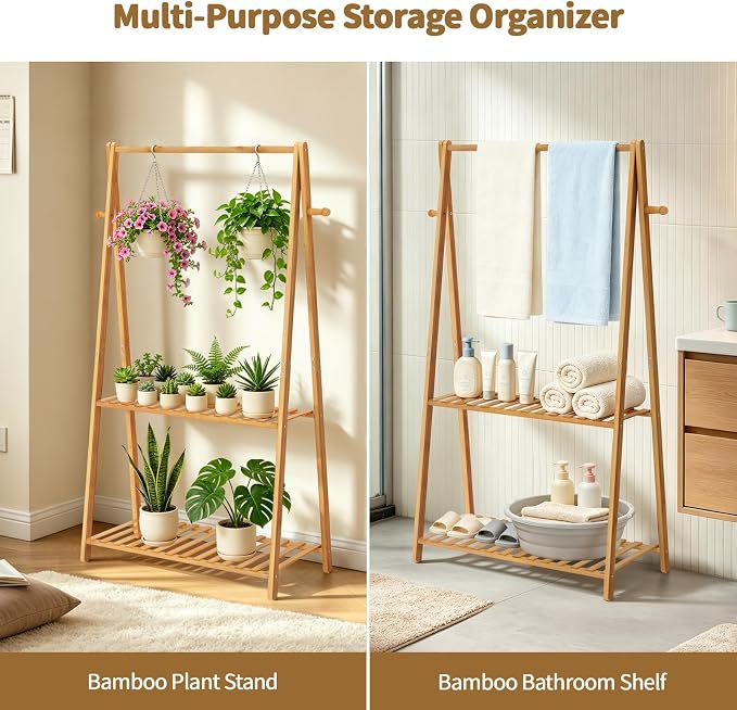 Kids Clothing Rack Small Baby Clothes Racks Bamboo Garment Rack 50"H | Wooden Short Mini Dress Up Costume Rack with Shelves for Hanging Clothes, Nursey Toddler Shower Children Clothes Hanger Rack