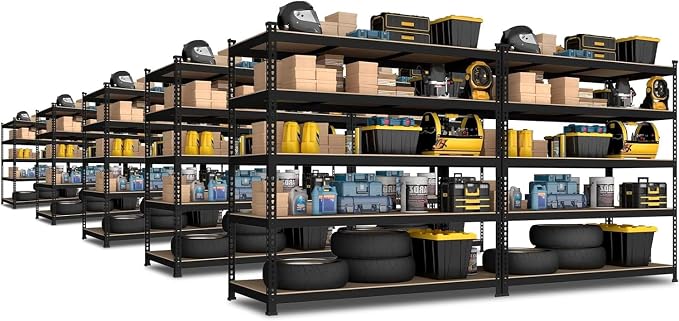 PrimeZone 47"W x 18"D x 72"H Garage Storage Shelves, 5-Tier Metal Shelving | 2250 LBS Capacity, Heavy-Duty Metal Frame, FSC MDF Boards, Boltless Assembly, Adjustable Shelves for Warehouse Basement 10PCS