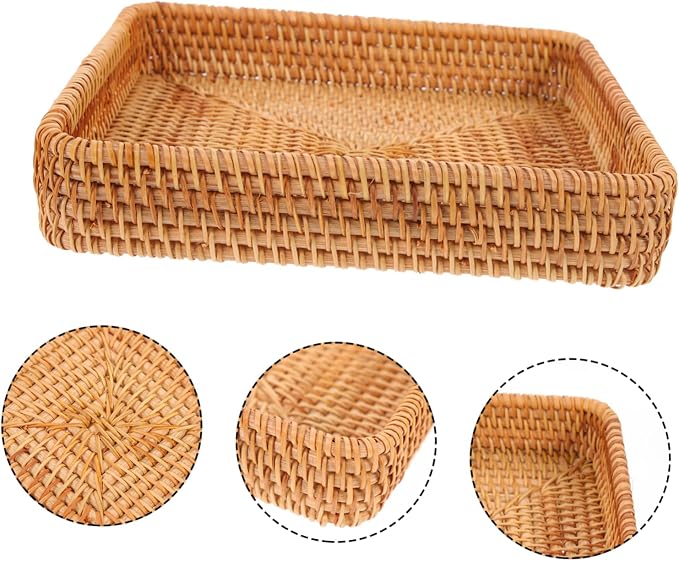 Amosfun Decorative Rattan Woven Storage Basket Versatile Sundries Holder for Home Office Premium Design for Snacks Items Toiletries