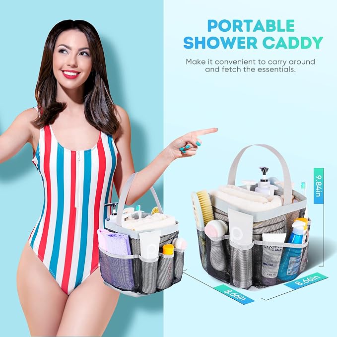 EUDELE Mesh Shower Caddy Portable for College Dorm Room Essentials, Shower Caddy Dorm with 9-Pocket Large Capacity for Beach, Swimming, Gym, Camping, Travel essentials