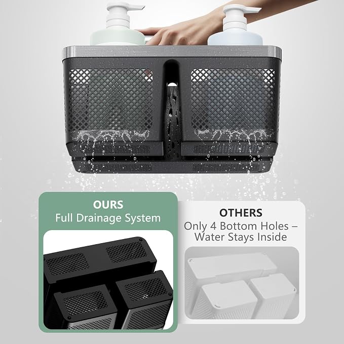 BYUNER Black Shower Caddy Portable: Plastic Bathroom Caddy Organizer with Handle and Holes, Cleaning Caddy, Hard Shower Basket Storage Tote for Toiletry, College Dorm Room Essentials for Men