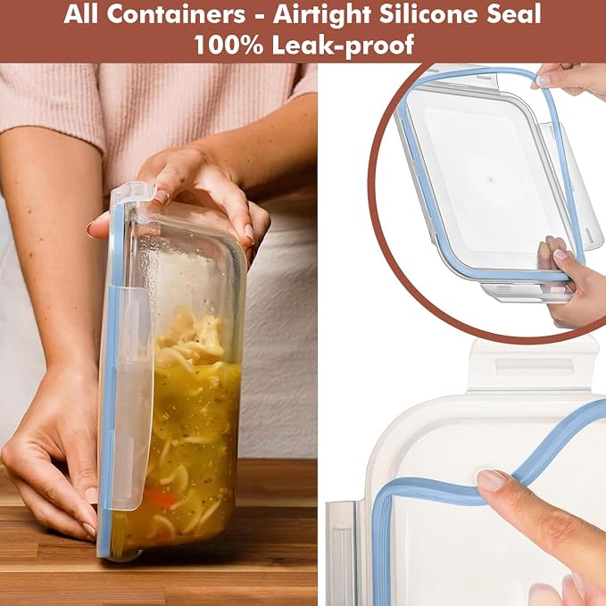 Razab 4 PC 1860ml / 63 Oz / 8 Cups Large Glass Food Storage Containers with Lids - Glass Meal Prep Containers for Roasting & Storing Leftover, Lunch Container with Lids, Microwave & Oven Safe