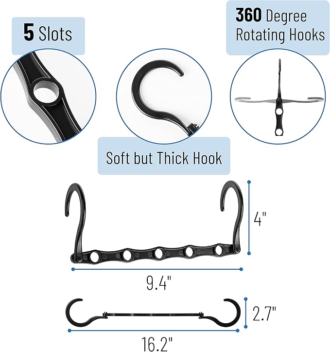 Mr. Pen- Space Saving Hangers for Clothes, 16 pcs, Black, Plastic Multi Clothes Hangers Space Saving, 5 Slots, 360° Rotating Hooks (Pack of 2)