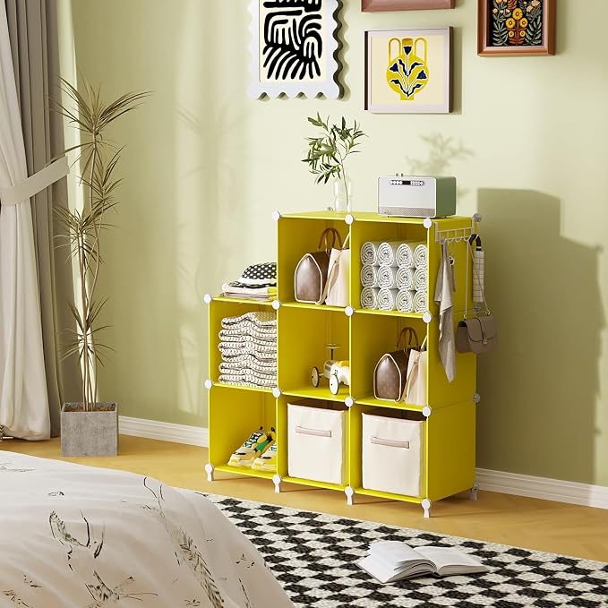 AWTATOS Cube Storage Organizer, 8 Cube Closet Organizers Stackable, Yellow | Portable Closet Storage Cube Shelves, DIY Plastic Bookshelf Clothes Organizer Shelving for Bedroom, Home Office