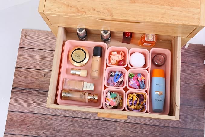 Kutesna 15 PCS Interlocking Desk Drawer Organizer Separator for Office,Bathroom,Kitchen,Makeup（Pink）