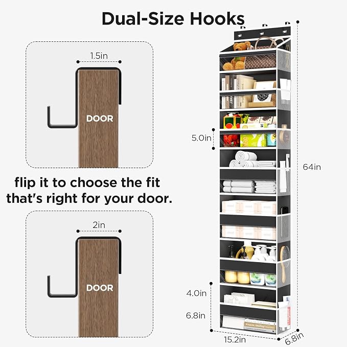 Mefirt Over The Door Organizer, 7 Tier Door Hanging Organizers with 7 Large Pockets 12 Side Pockets, Behind Door Storage Hanging Shelves for Closet Bathroom Bedroom Nursery