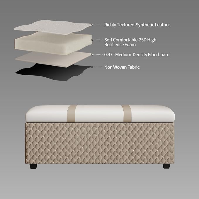 38" Multicolor Faux Leather Storage Ottoman Bench | Solid wood frame bench, 4-leg easy assembly. Use as end-of-bed, footrest, entryway seat. Hinged hidden storage, multi-use.