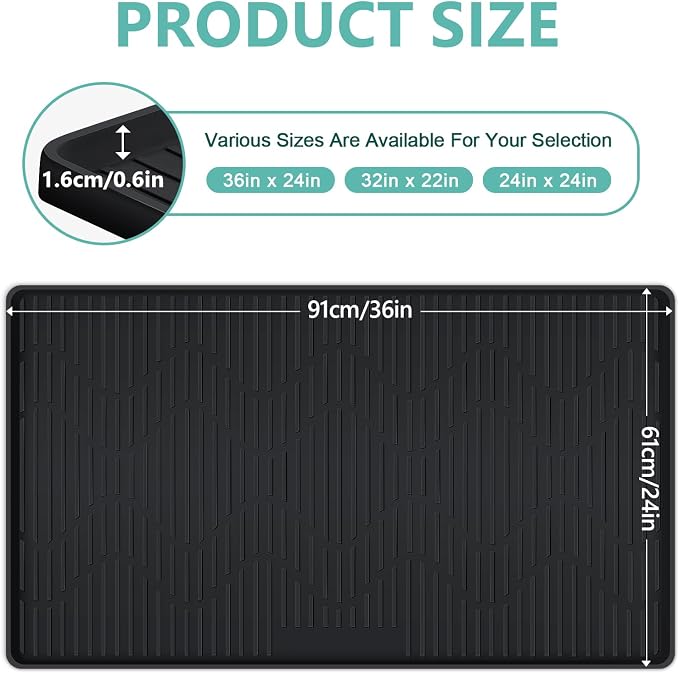 36" x 24" Under Sink Mat for Kitchen Lanstics Under Sink Organizer Black | Waterproof Raised Edge Silicone Mat Sink Protector Silicone Organizers Tray for Kitchen Bathroom