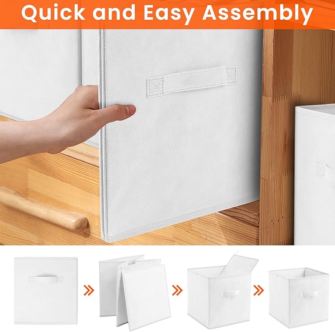 Criusia Storage Cubes - 13 Inch Heavy Duty Fabric Storage Bins for Shelves Closet Cube Organizer - 8 Pack Collapsible Cube Storage Bins Baskets for Clothes Blankets Toys - Nursery Organization (White)