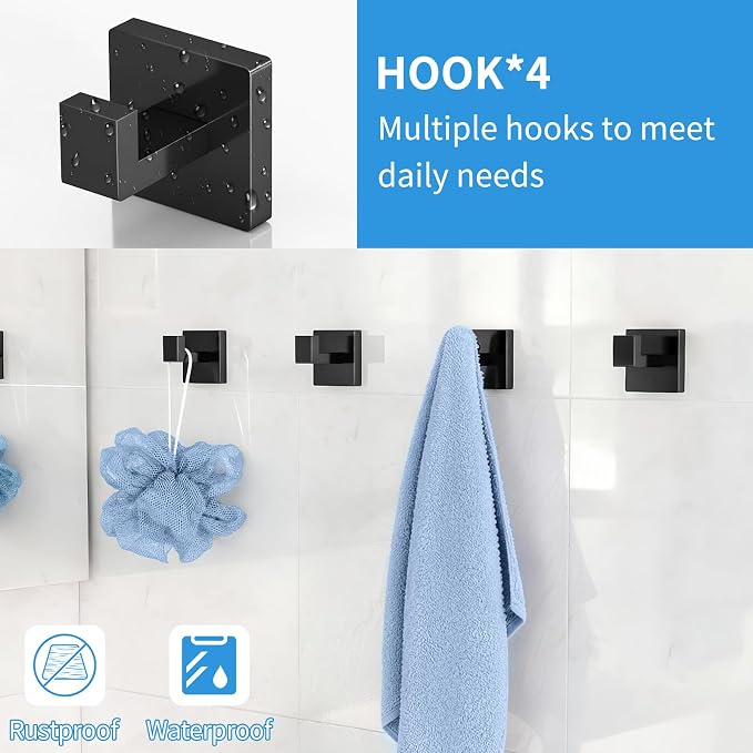 Gypie 10-Piece Bathroom Accessories Set 24In Towel Racks for Bathroom Wall Mounted Stainless Steel Large Family Modern Matte Black