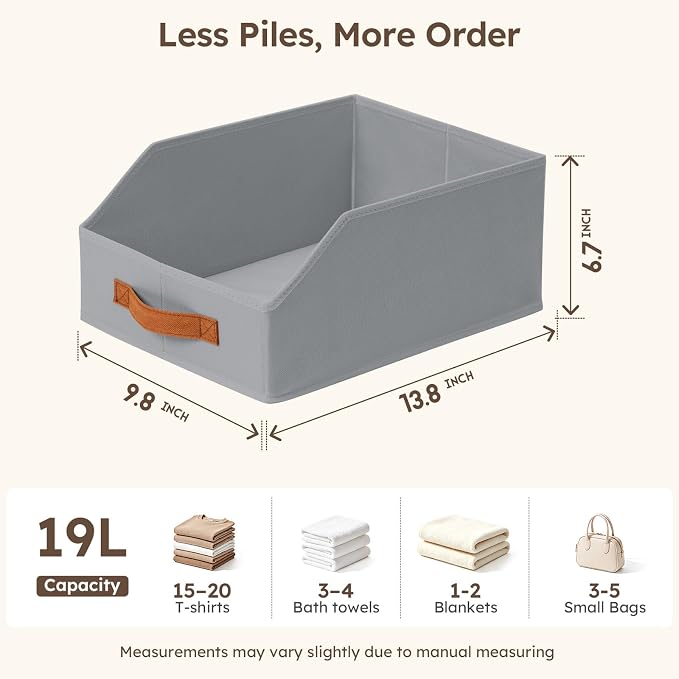 Fabric Storage Bins for Organizing - 8 Pack Large Trapezoid Collapsible Storage Bins with Front Handle, Closet Organizers and Storage for Bedroom, Home Shelves, Small Spaces, Grey
