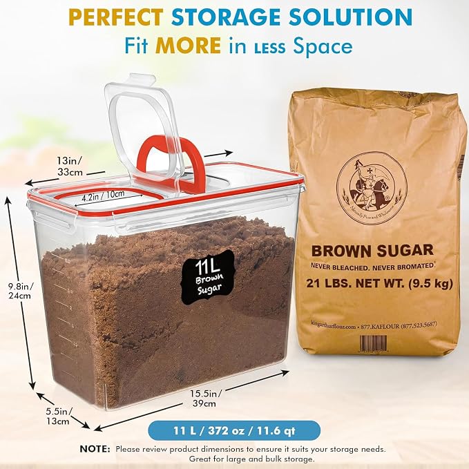Shazo 2 PC (11L | 372 oz) Flour Sugar Storage Containers with Spout Lid & Easy Carry Handle - BPA Free Extra Large Airtight Food Storage Containers with Lids - Rice Canisters Sets for Kitchen & Pantry