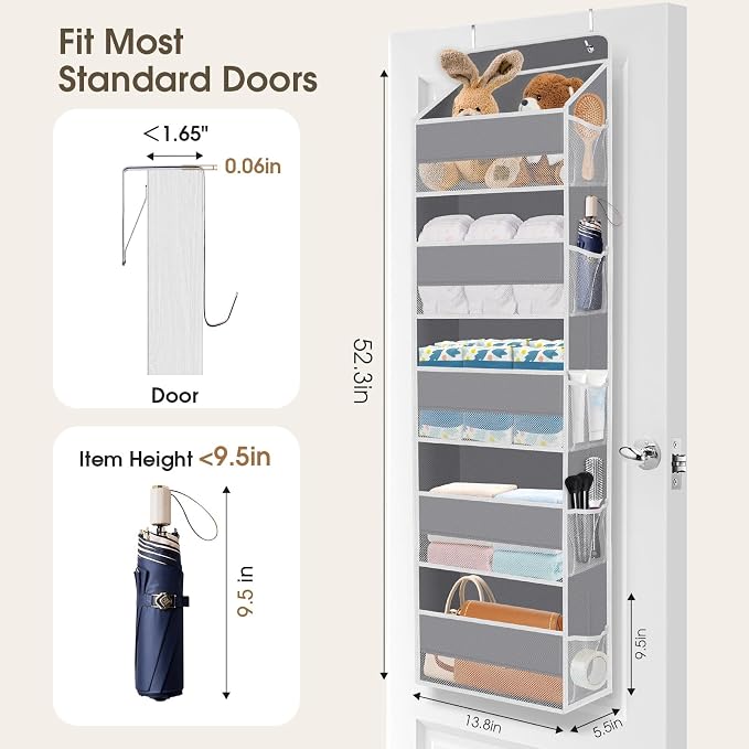 1Pack Over The Door Organizer Large Capacity Hanging Storage Room Organizer | 40 lb Capacity, Ultra-Sturdy, Foldable, Mesh Design with Clear Window, Space-Saving Organizer for Pantry, Nursery & Closet
