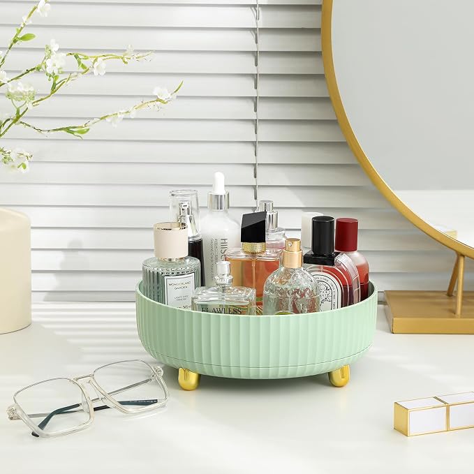 360 Rotating Makeup Perfume Organizer Skincare Tray, Small Light Green | 360 Degree Spinning Lazy Susan Organizer Lotion Cosmetics Storage for Dresser, Vanity, Bathroom Countertop