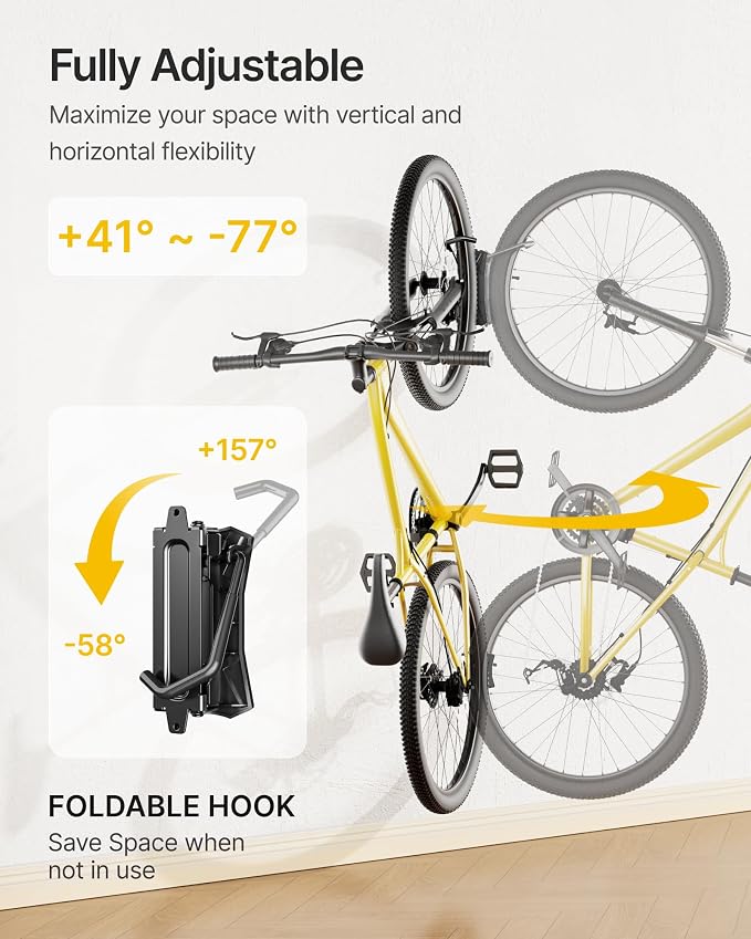 monTEK Heavy Duty Swivel Bike Wall Mount Holds Up to 77lbs, 1 Pack | Swivel Bike Wall Hanger, Up to 3.5" Tire Width, Space-Saving Bike Rack, Bike Storage for Garage Tool Room Storehouse
