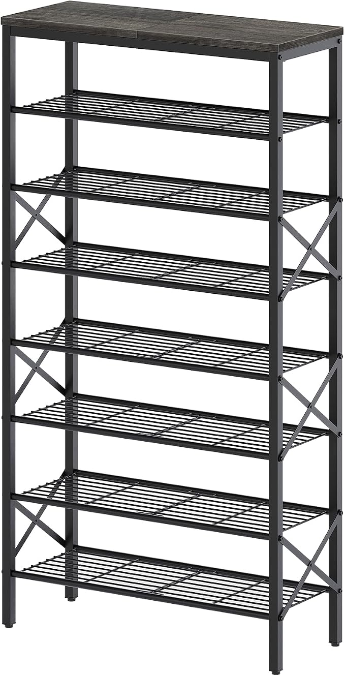 YATINEY 8 Tier Shoe Rack, Large Capacity Shoe Storage Organizer Holds 32 Pairs, Sturdy and Stable, for Entryway, Hallway, Closet, Dorm Room, Charcoal and Black SS08BC
