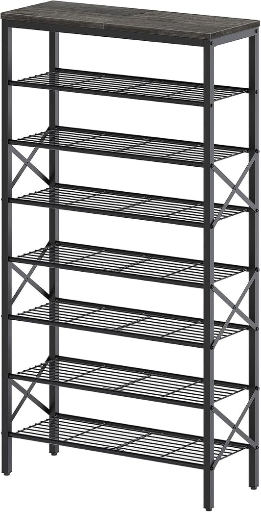 YATINEY 8 Tier Shoe Rack, Large Capacity Shoe Storage Organizer Holds 32 Pairs, Sturdy and Stable, for Entryway, Hallway, Closet, Dorm Room, Charcoal and Black SS08BC