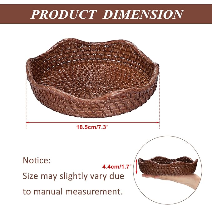 Hipiwe Round Key Bowl Tray Basket For Entryway Table Small Rattan Basket | Decorative Fruite Basket Serving Trays Wicker Storage Basket for Kitchen Coffee Table Livingroom, Brown