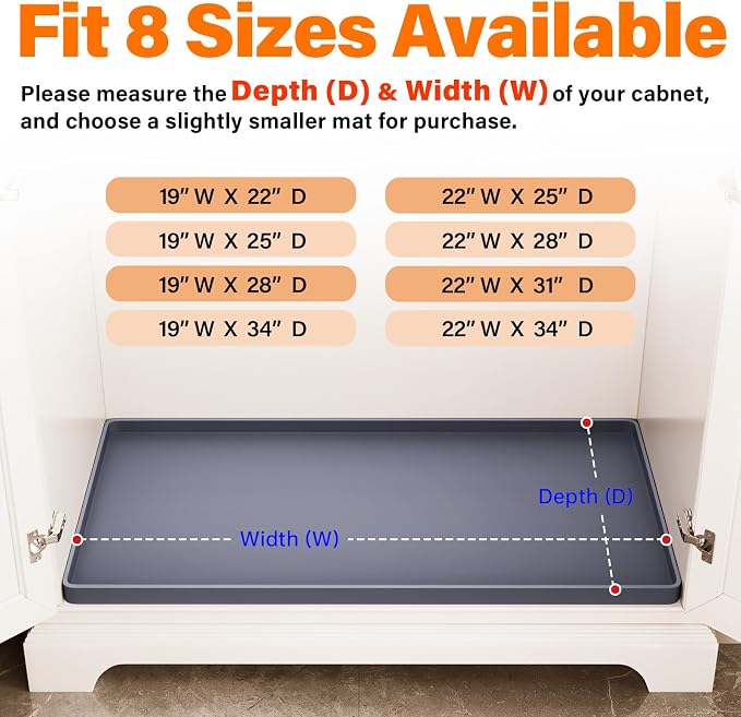 FLATO Waterproof Under Sink Mat 31" x 22" Shelf Liner for Kitchen and Bathroom, Cabinet Protector, Organizers and Storage, Flexible Silicone Drip Tray