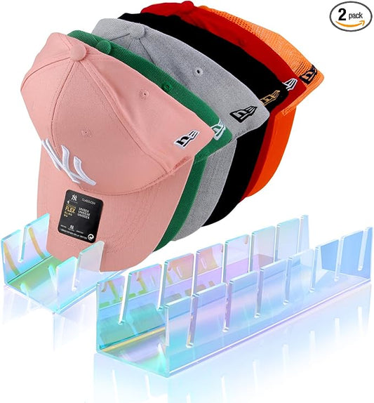 Hat Organizer for Baseball Caps Hat Rack Acrylic Hat Stand 2Pack No Install | Hat Storage for 14 Baseball Caps Closet Organization Hat Holder Display Baseball Cap Organizer for Closet, Bedroom, Dresser