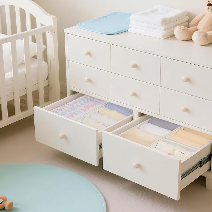 Criusia Drawer Organizer Clothes, 21 Pack Dresser Organizer for Baby Clothes, Underwear, Sock - Foldable Closet Organization and Storage Dividers Bins for Nursery, Bedroom (Oatmeal)