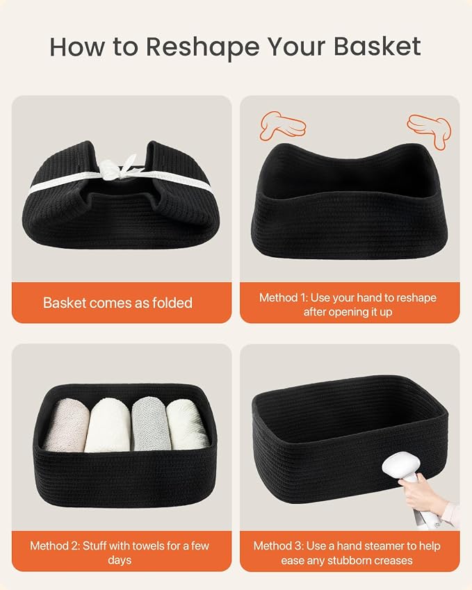 KALLAX Small Woven Storage Basket for Organizing, 13.5x9.5x5 inches, 3 Pack | Shelf baskets for closet organization, toy storage and home decor, Perfect as empty gift baskets for holidays, Black