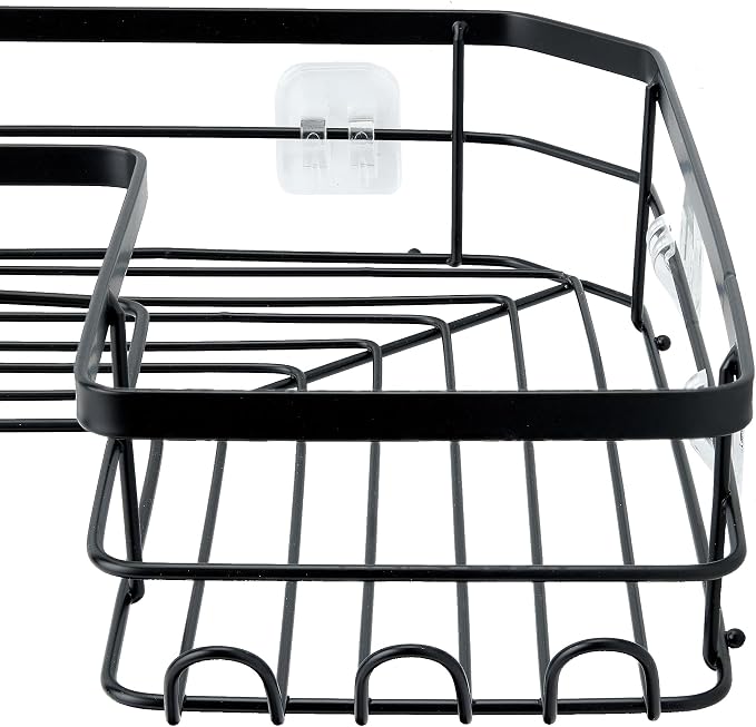 Amazon Basics Corner Shower Caddy Organizer with Soap Holder, Adhesive Wall Mount, Rust Resistant Powder-Coated Stainless Steel, Black, Set of 3