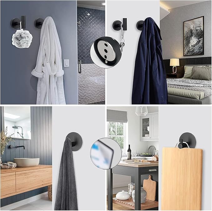 NearMoon Bathroom Hardware Set SUS 304 Thicken Stainless Steel-Towel Bar Set Include 16" Towel Rod, Toilet Paper Holder, Multifunctional Hooks Bathroom Accessories (Matte Black, 10 Pcs)