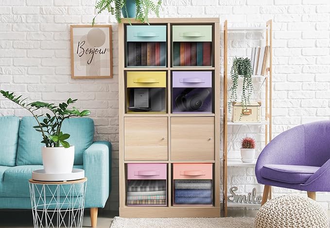 Sorbus 13 Inch Storage Bins with Clear Window - 6 Foldable Baskets for Organizing Clothes, Toys, Books - Sturdy Collapsible Fabric Storage Cubes with Handle - Storage Baskets for Shelves, Closets