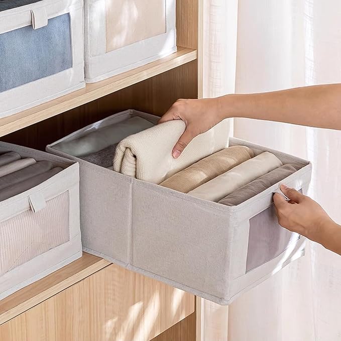 Linen Closet Organizers And Storage, 12 Pack Closet Storage Bins Linen Closet Baskets for Closet Organization Foldable Closet Organizer Bins with Clear Window For Organizing Clothing, Jeans, Shelves