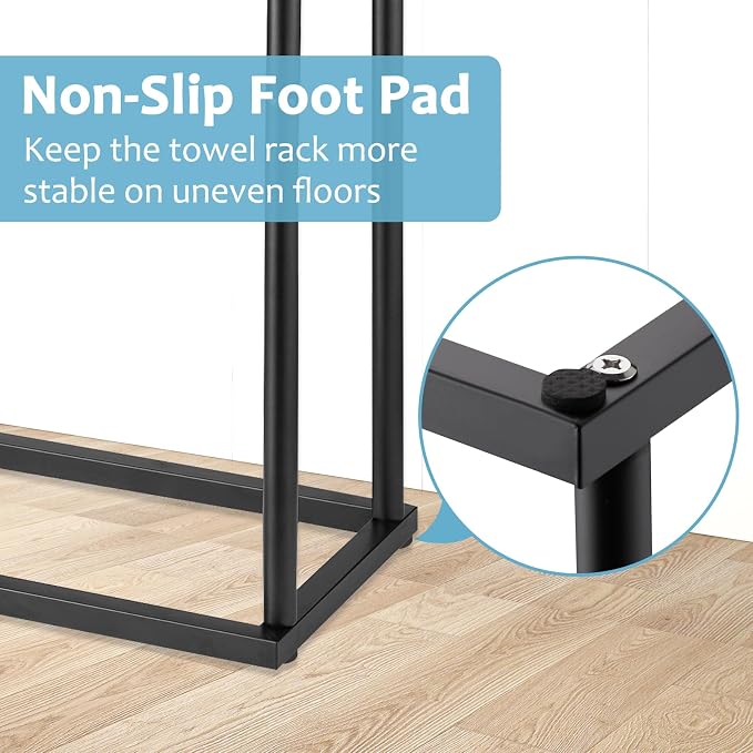 Free Standing Towel Rack, 2 Tier Towel Racks for Bathroom, Modern Outdoor Towel Drying Rack for Poolside, Black, DECLUTTR