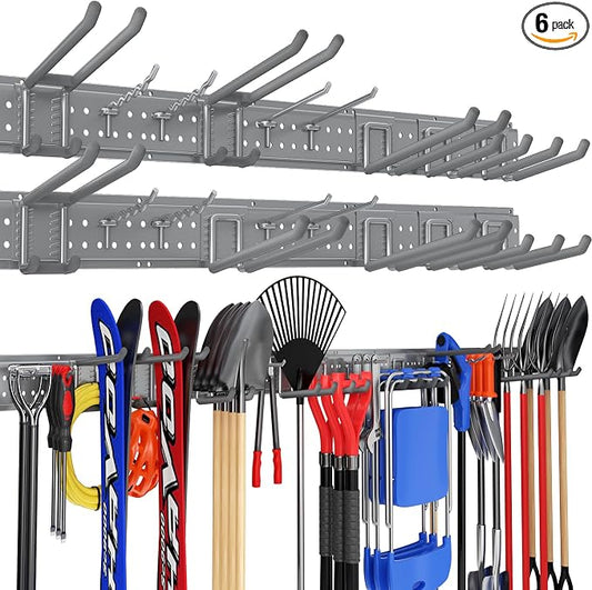 Garage Tool Organizer Wall Mount 99 inches with 18 Adjustable Heavy-Duty Hooks, Garage Organization, Garden Tool Storage Rack, Yard, and Shed, Holds Up to 750 lbs (Grey)