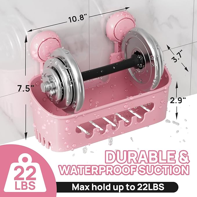 LEVERLOC Shower Caddy Suction Cup,Shower Organizer Bathroom Shelf, Pink