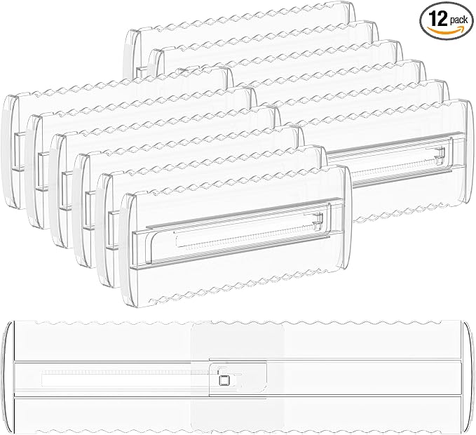 12 Pack 4" High Drawer Dividers for Clothes, 10.2"-16.5" Expandable Dresser Drawer Organizers, Adjustable Plastic Clear Drawer Separators for Kitchen, Baby Clothing, Socks, Underwear, Bedroom