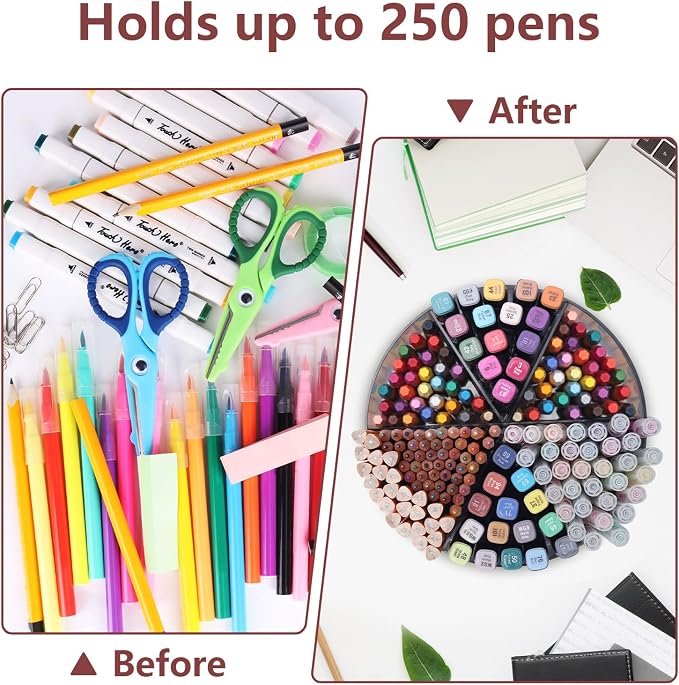 250pcs Acrylic Pencil Holder Marker Organizer, 360-Degree Rotating Pen Holder, Crayon Organizers for Kids Pencil Organizer Caddy Art Supply Kids Desk Organizers for Office Home School, Black