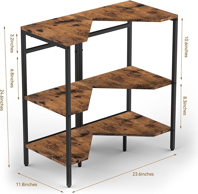 CADUKE Pedestal Sink Storage, 2 Pack Under Sink Organizer Shelf Bathroom Under Vanity Storage Shelf for Small Space, Bathroom Organizers Rack Stand 3 Tier Wooden Corner Shelves, Rustic Brown