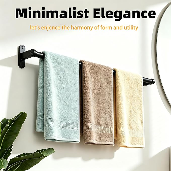 KLJKPA Towel Bar for Bathroom, 24 Inch Wall Mounted Towel Rack, Black | Heavy Duty Single Towel Rod, Space-Saving Hand Towel Holder, Toilet Kitchen Towel Storage, Rustproof, Stainless Steel