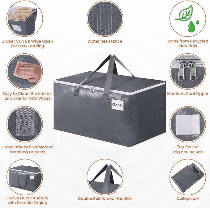 BlissTotes Large Moving Bags, Storage Bags, 93L-4 Pack | Moving Bags with Zipper, Handles Moving Supplies with lids, Heavy Duty Totes for Storage Bags, Space Saving, Moving Totes