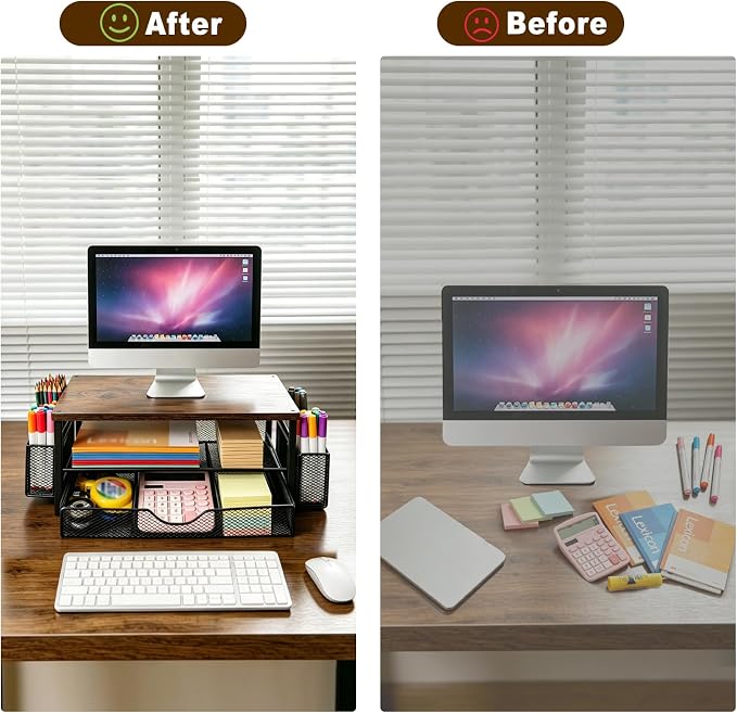 Office Desk Accessories, Monitor Riser Computer Stand, Storage Desk Shelf for Desktop Organizing