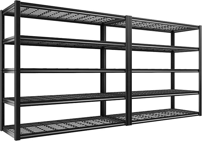 REIBII 48.2''W Garage Shelving Heavy Duty Metal Shelving 3000LBS Storage Shelves Adjustable Metal Shelves Industrial 5 Tier Garage Shelf for Basement Pantry Warehouse Supermarket, 2 Pack