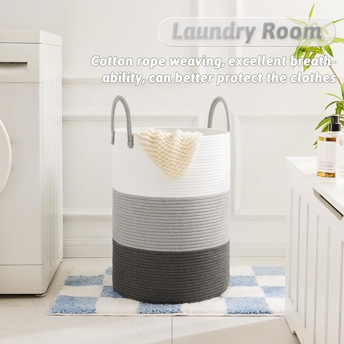 Artfeel Laundry Basket,Woven Cotton Rope Laundry Hamper,100L for Decorative Storage of Dirty Clothes,Toys and Blankets in Bathroom,Bedroom and Living Room