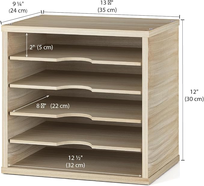 Ballucci 5-Tier File Organizer for Desk, Mail Sorter, Office Desk Organization, Paper Storage Organizers, Folder Holder for Desk, Letter Trays & Stacking Supports, Brushed Wood