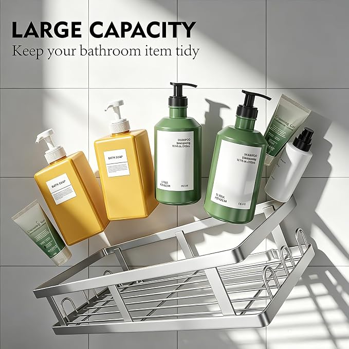Youvip Silver Shower Caddy 6 Pack, No Drill Rustproof Adhesive Shelves | Silver Finish, Clean Organization, 6-Piece Set, No Drilling, Rust Resistant, 6 Adhesives, 24 Built-In Side Hooks